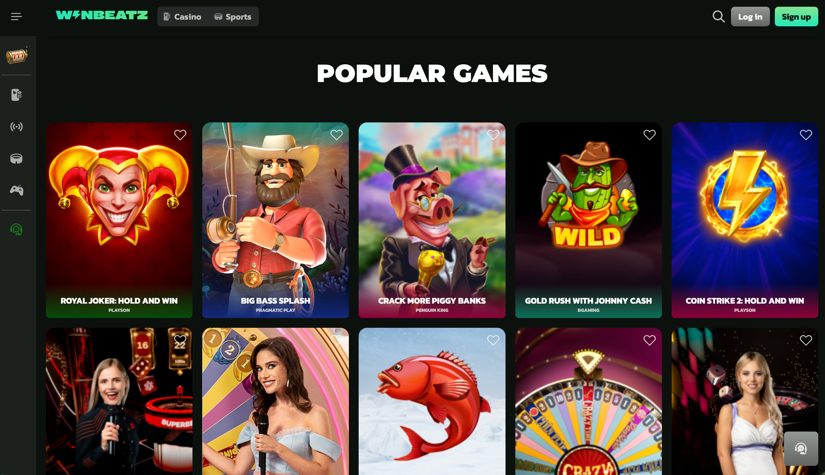 Winbeatz popular games grid with featured slot titles on desktop